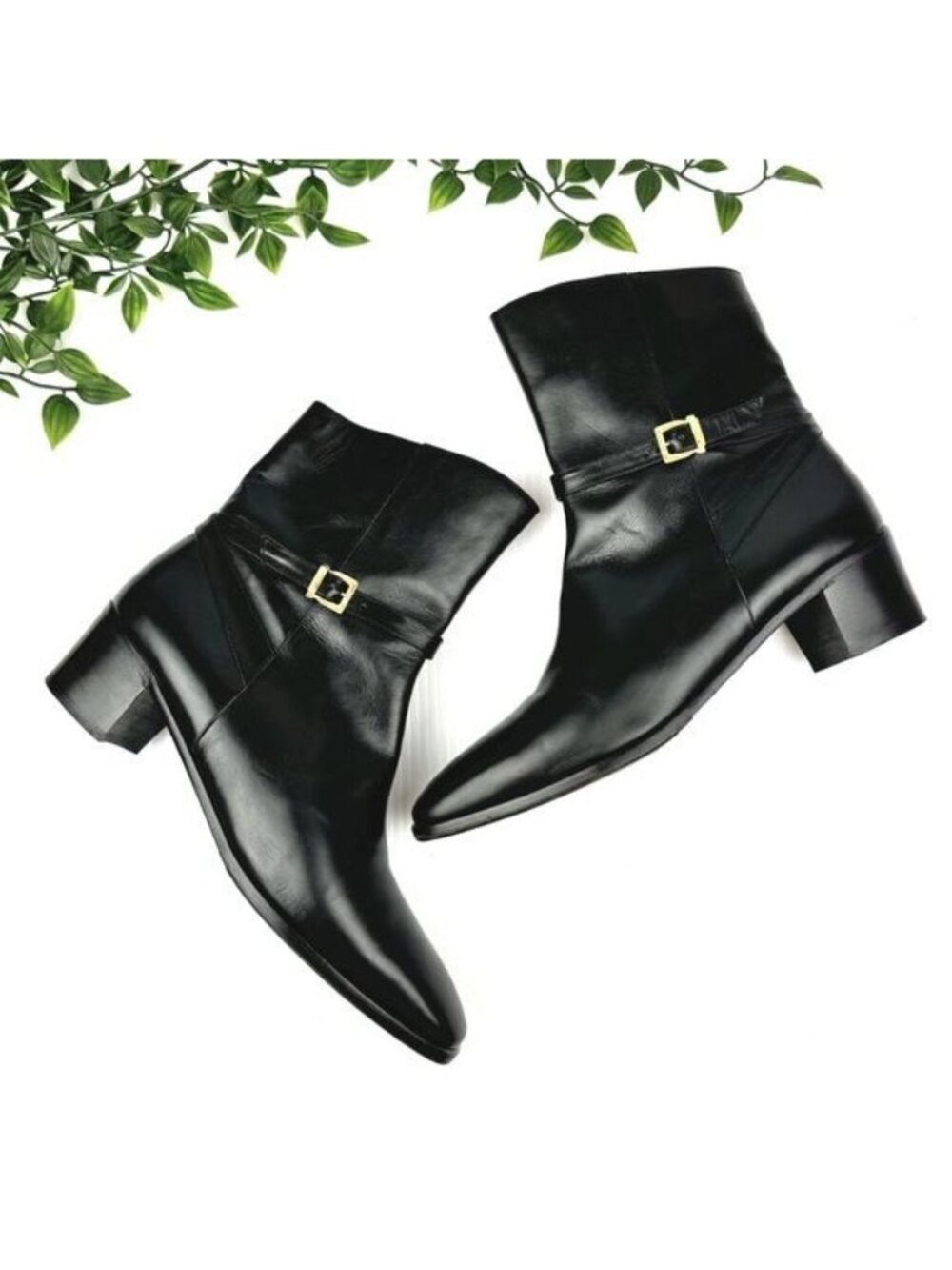 Salvatore Ferragamo Black Leather Ankle Boots with Gold Buckle